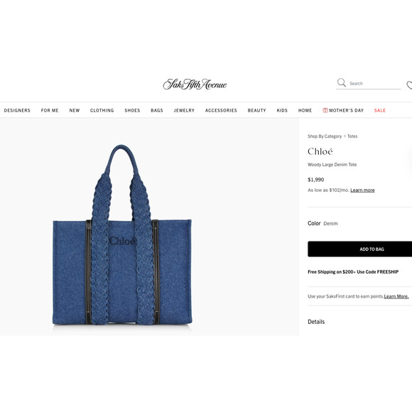 $2K BRAND NEW CHLOE LARGE WOODY DENIM SUMMER TOTE BAG NWT AUTHENTIC - Picture 2 of 16